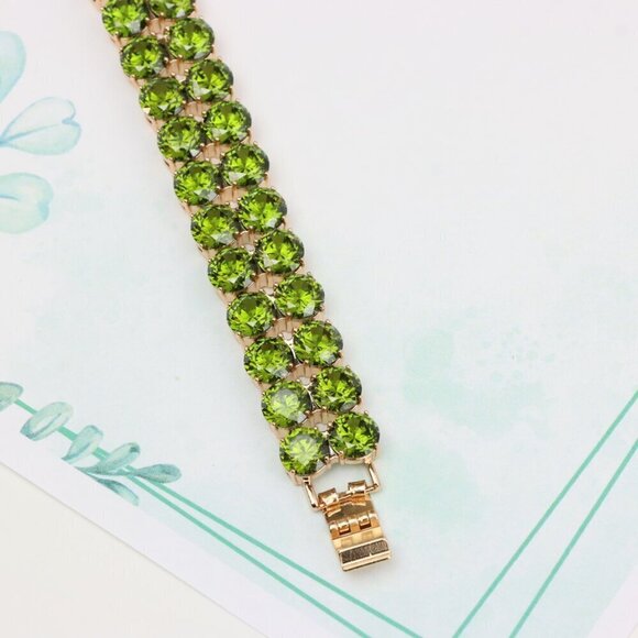 Elegant Rose Gold Bracelet with Green Sparkling Stones, XPBL0643 - Picture 4 of 13